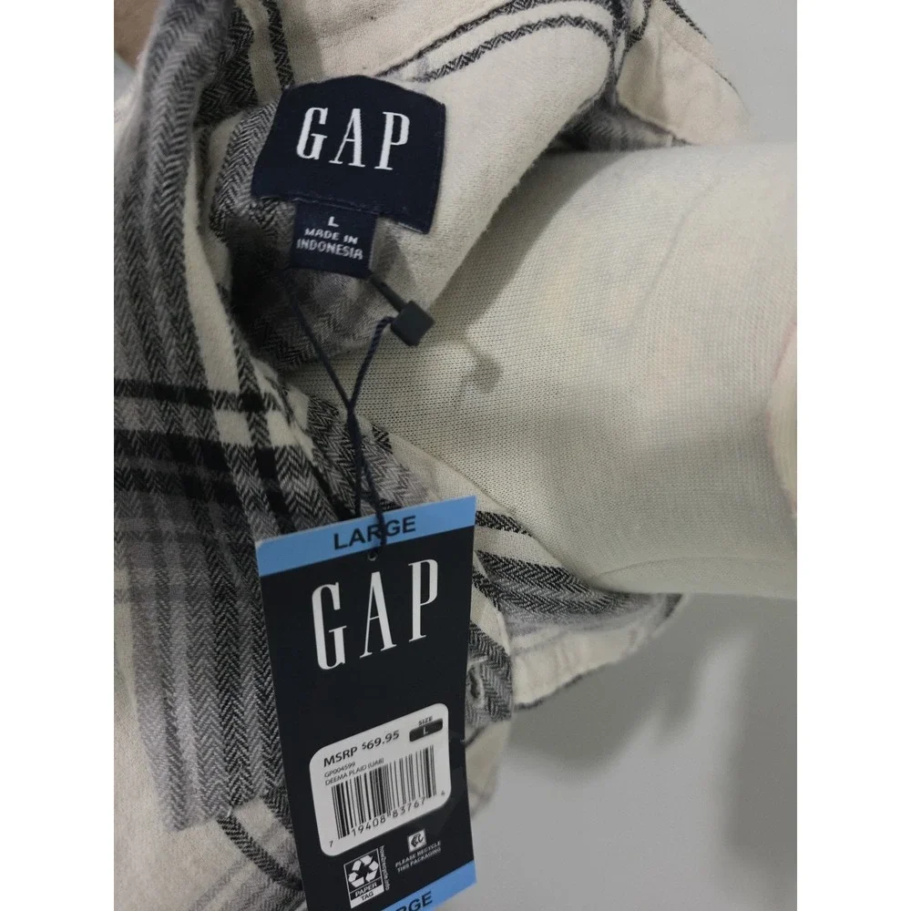 Gap Women's Soft Long Sleeve Hi-Low Hem‎ Relaxed Fit Flannel Size Large NWT